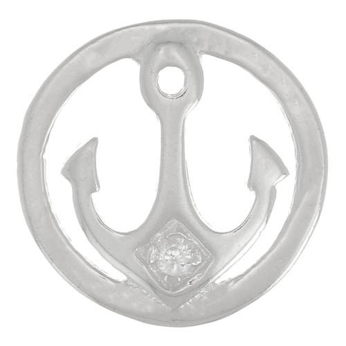 Charm redondo motivo ancla con óxido de zirconio 10 mm - Plata 925 - Cristal x1