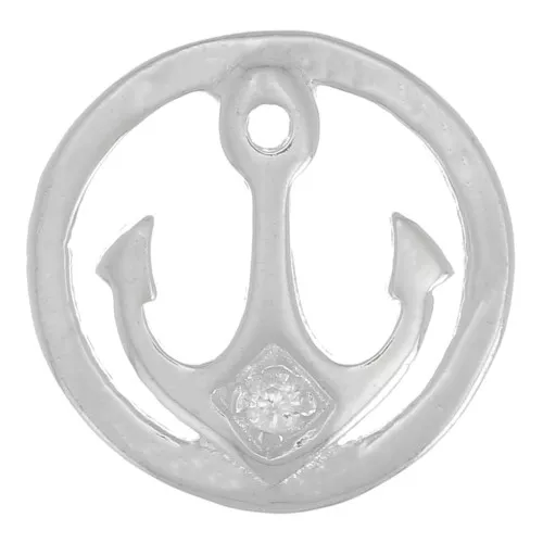 Charm redondo motivo ancla con óxido de zirconio 10 mm - Plata 925 - Cristal x1