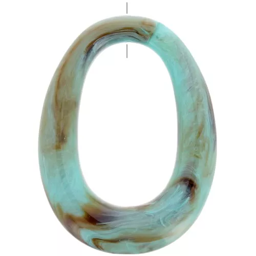Colgante ovalado de resina calado 44x33 mm - Turquesa jaspeada x1