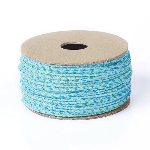 Cordón de algodón trenzado de 2 mm - Azul claro - Turquesa - Verde claro x1m