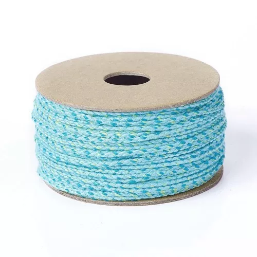 Cordón de algodón trenzado de 2 mm - Azul claro - Turquesa - Verde claro x1m