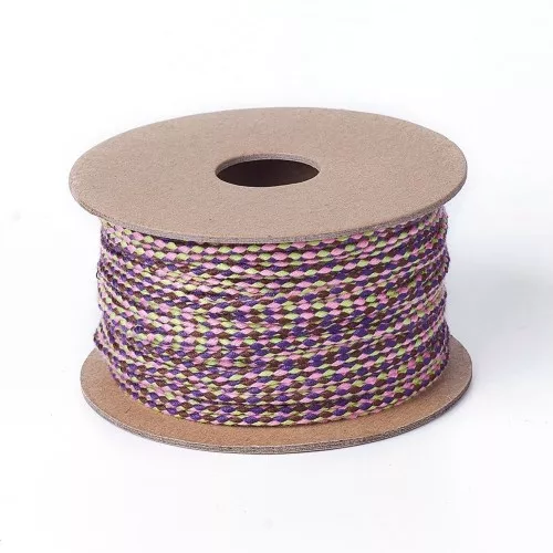 Cordón de algodón trenzado de 2 mm - Ciruela - Rosa - Amarillo claro x1m