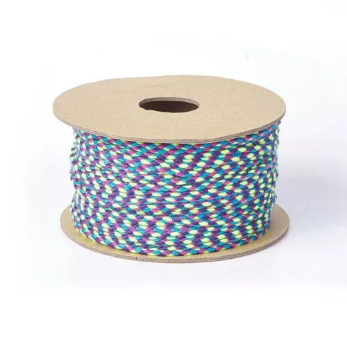 Cordón de algodón trenzado de 2 mm - Ciruela - Azul pato - Verde fluorescente x1m