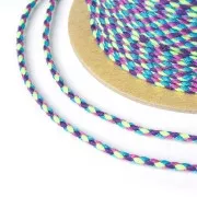 Cordón de algodón trenzado de 2 mm - Ciruela - Azul pato - Verde fluorescente x1m