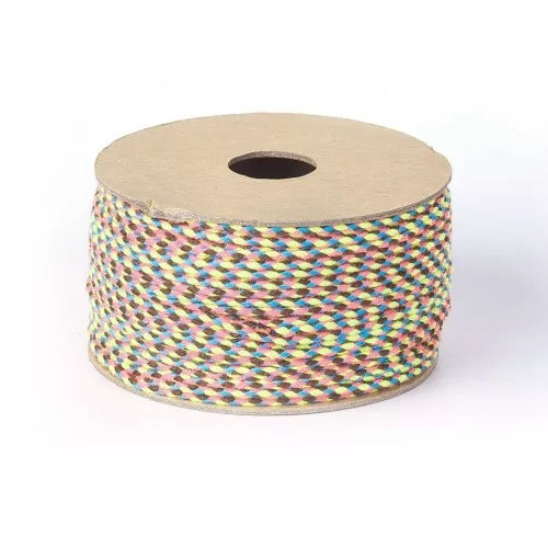 Cordón de algodón trenzado de 2 mm - Amarillo fluorescente - Rosa fluorescente - Marrón oscuro - Azul x1m