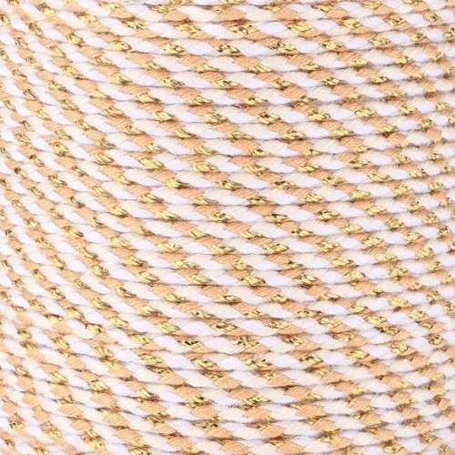 Cordón de algodón trenzado e hilo metálico de 1,5 mm - Blanco - Beige - Marrón - Oro x1m