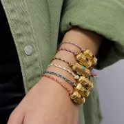 Cordón de algodón trenzado e hilo metálico 1,5 mm - Azul múltiple - Arena - Oro x1m