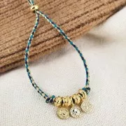 Cordón de algodón trenzado e hilo metálico 1,5 mm - Azul múltiple - Arena - Oro x1m