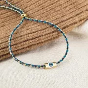 Cordón de algodón trenzado e hilo metálico 1,5 mm - Azul múltiple - Arena - Oro x1m