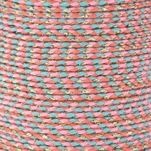 Cordón de algodón trenzado e hilo metálico 1,5 mm Coral - Rosa - Turquesa - Oro x1m