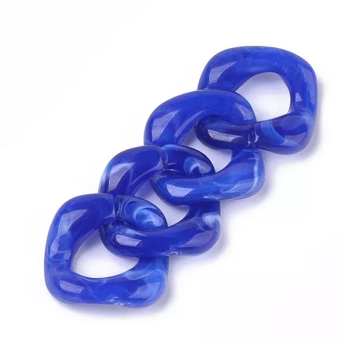 Eslabón acrílico cuadrado trenzado 31x29 mm - Azul cobalto jaspeado x1