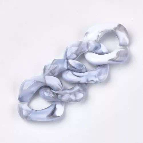 Eslabón acrílico cuadrado trenzado 31x29 mm - Blanco - Gris jaspeado x1