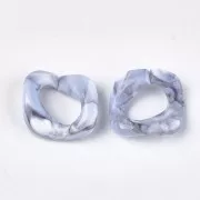 Eslabón acrílico cuadrado trenzado 31x29 mm - Blanco - Gris jaspeado x1