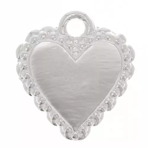 Colgante de corazón con bolitas - Estilo Ex-Voto 10x9 mm - Chapado en plata fina x1