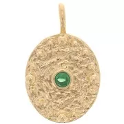 Colgante ovalado martillado con óxido de zirconio 21x13 mm - Chapado en oro fino - Esmeralda x1