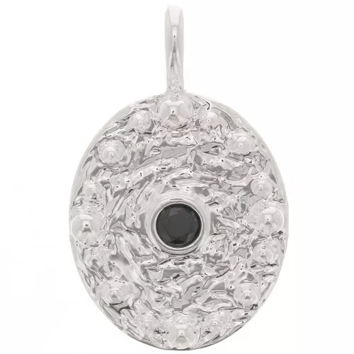 Colgante ovalado martillado con óxido de zirconio 21x13 mm - Chapado en plata fina - Negro x1
