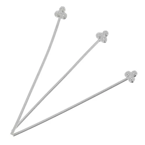 Bastones cabeza de alfiler 3 bolas 32x0,6 mm - Chapado de Plata fina x4