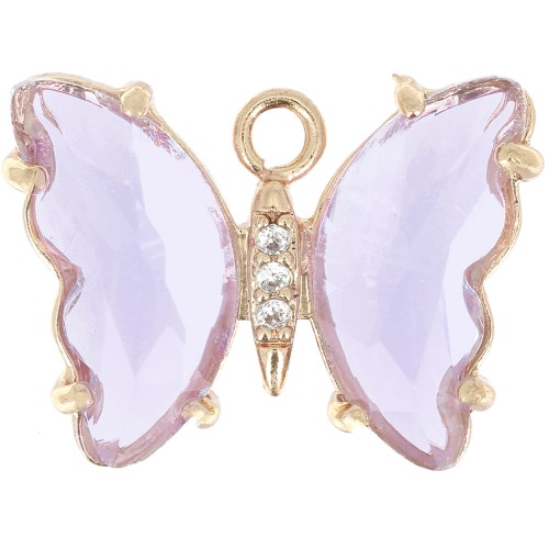 Colgante Mariposa de Cristal con óxido de zirconio 15x20 mm - Oro - Morado - Cristal x1