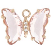 Colgante Mariposa de Cristal con óxido de zirconio 15x20 mm - Oro - Rosa - Cristal x1|raw }}