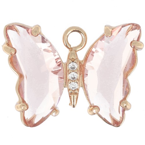 Colgante Mariposa de Cristal con óxido de zirconio 15x20 mm - Oro - Rosa - Cristal x1