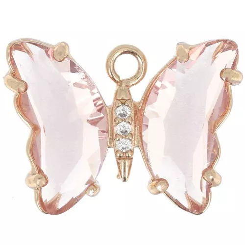 Colgante Mariposa de Cristal con óxido de zirconio 15x20 mm - Oro - Rosa - Cristal x1