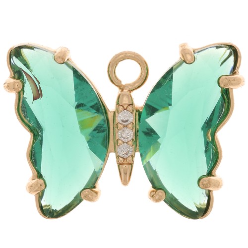 Colgante Mariposa de Cristal con óxido de zirconio 15x20 mm - Oro - Verde - Cristal x1