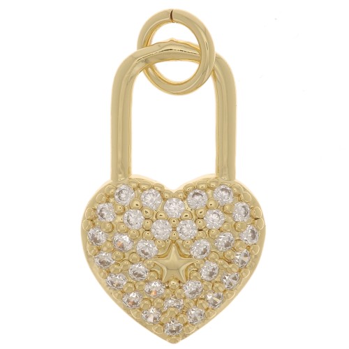 Colgante Candado Corazón con óxido de zirconio 18x11 mm - Oro - Cristal x1