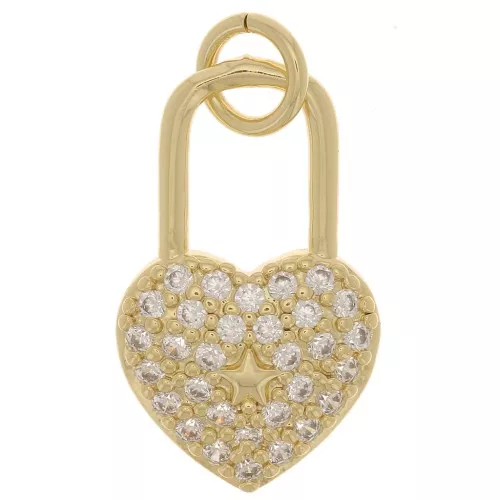 Colgante Candado Corazón con óxido de zirconio 18x11 mm - Oro - Cristal x1