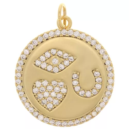 Colgante redondo con óxido de zirconio 19 mm - motivos místicos - Oro - Cristal x1