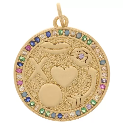 Colgante redondo con óxido de zirconio 19 mm - multi símbolos - Oro - Multicolor x1