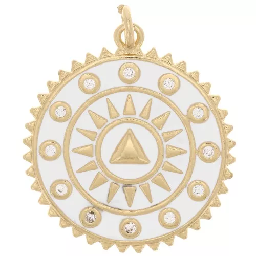 Colgante étnico redondo con óxido de zirconio y resina epoxi 20 mm - Oro - Blanco x1