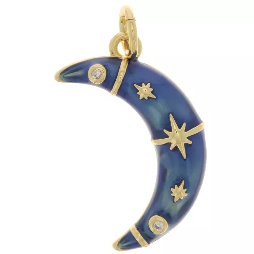 Colgante de media luna con óxido de zirconio y resina epoxi 21x12 mm Oro - Azul - Cristal x1