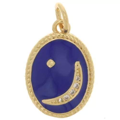 Colgante de luna ovalada con óxido de zirconio y resina epoxi 16,5x11,5mm - Oro - Azul