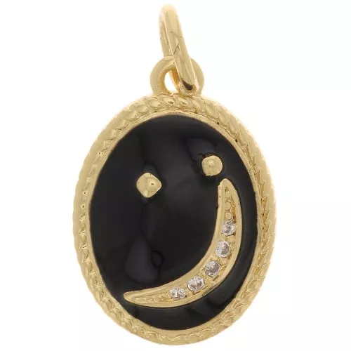 Colgante luna ovalada con óxido de zirconio y resina epoxi 16,5x11,5mm - Oro - Negro