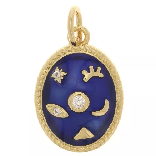 Colgante místico ovalado con óxido de zirconio y resina epoxi 16x11 mm - Oro - Azul