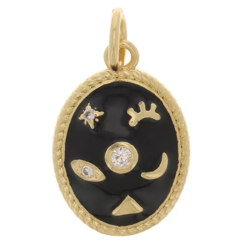 Colgante místico ovalado con óxido de zirconio y resina epoxi 16x11 mm - Oro - Negro