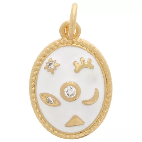 Colgante místico ovalado con óxido de zirconio y resina epoxi 16x11mm - Oro - Blanco