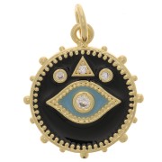 Colgante ojo místico redondo con óxido de zirconio y resina epoxi 18x16 mm - Oro - Negro x1