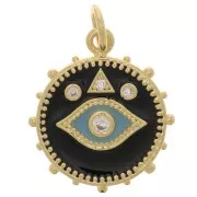 Colgante ojo místico redondo con óxido de zirconio y resina epoxi 18x16 mm - Oro - Negro x1