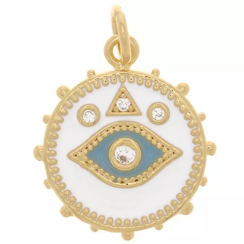 Colgante ojo místico redondo con óxido de zirconio y resina epoxi 16mm - Oro - Blanco x1