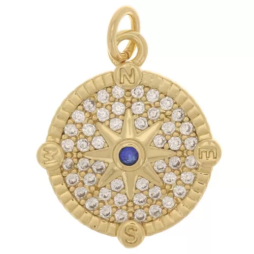 Colgante Rosa de los vientos redonda con óxido de zirconio 13 mm - Oro - Cristal x1