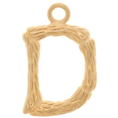 Colgante Letra del alfabeto efecto bambú 16x10 mm - D - Chapado en oro x1