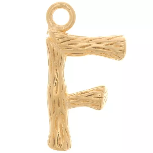 Colgante letra del alfabeto efecto bambú 16x9 mm - F - Chapado en oro x1