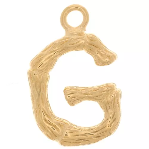 Colgante letra del alfabeto efecto bambú 16x10 mm - G - Chapado en oro x1