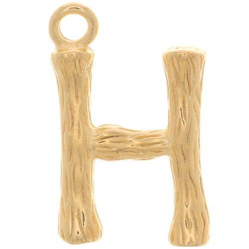 Colgante Letra del Alfabeto efecto bambú 16x10 mm - H - Chapado en oro x1