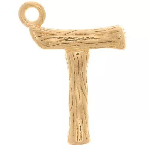 Colgante Letra del alfabeto efecto bambú 16x11 mm - T - Chapado en oro x1