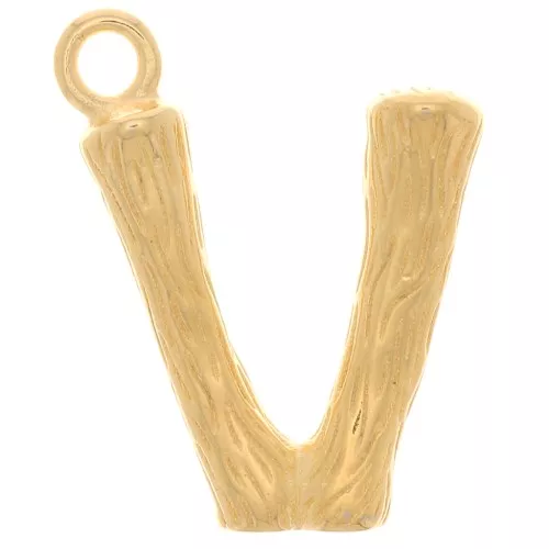 Colgante Letra del alfabeto efecto bambú 15x12 mm - V - Chapado en oro x1