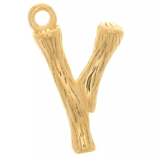 Colgante de letra del alfabeto con efecto bambú 15x10 mm - Y - Chapado en oro x1