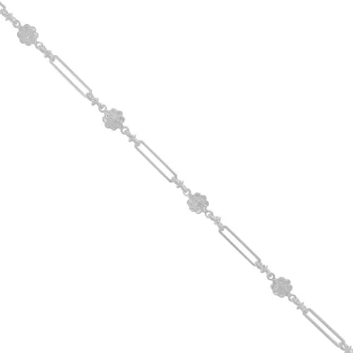 Cadena rectangular de fantasía con pequeñas flores de 6,2 mm - Plateado x50cm