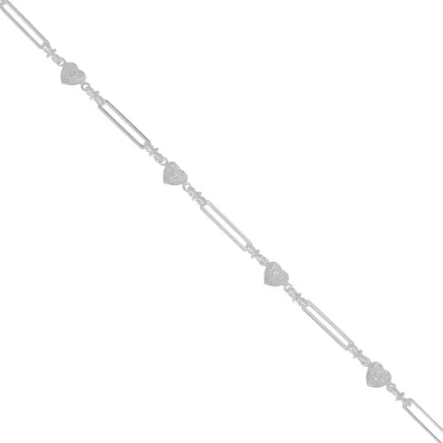 Cadena rectangular de fantasía con pequeños corazones de 6 mm - Plateado x50cm